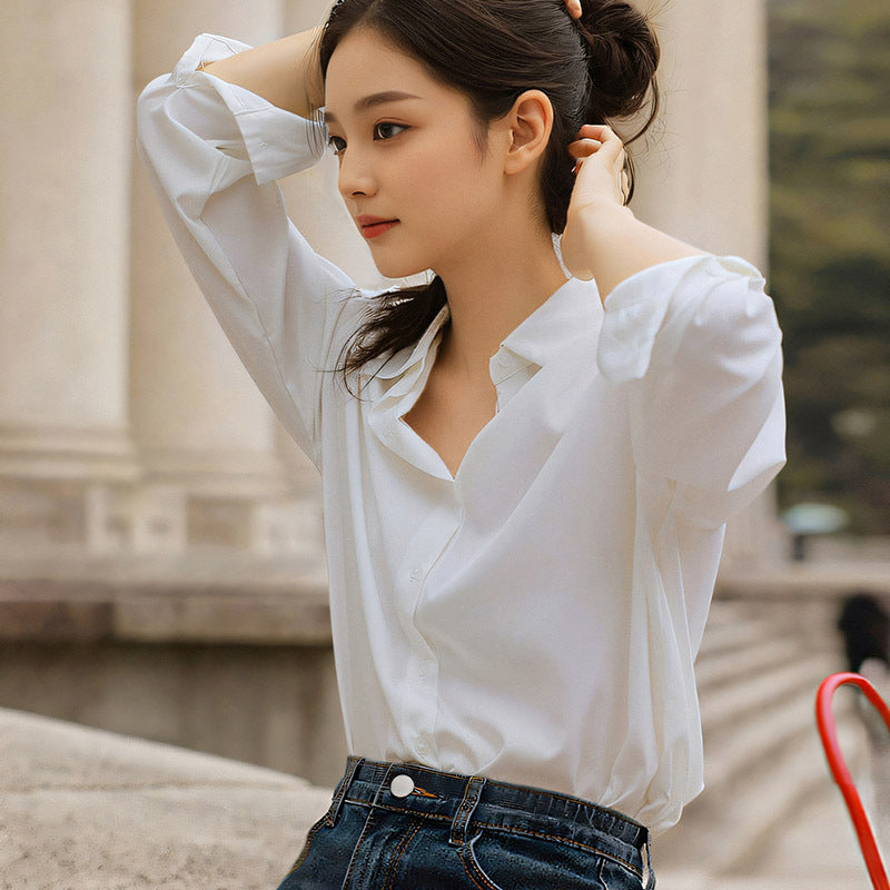 Women's Long-sleeved Shirt Korean Loose White Collar Blouse