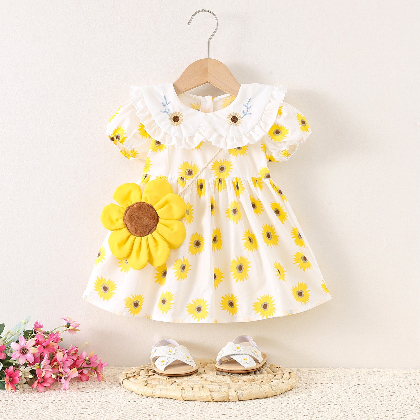Summer Short-sleeved Princess Skirt Full Body Sunflower Cotton Children's Dress