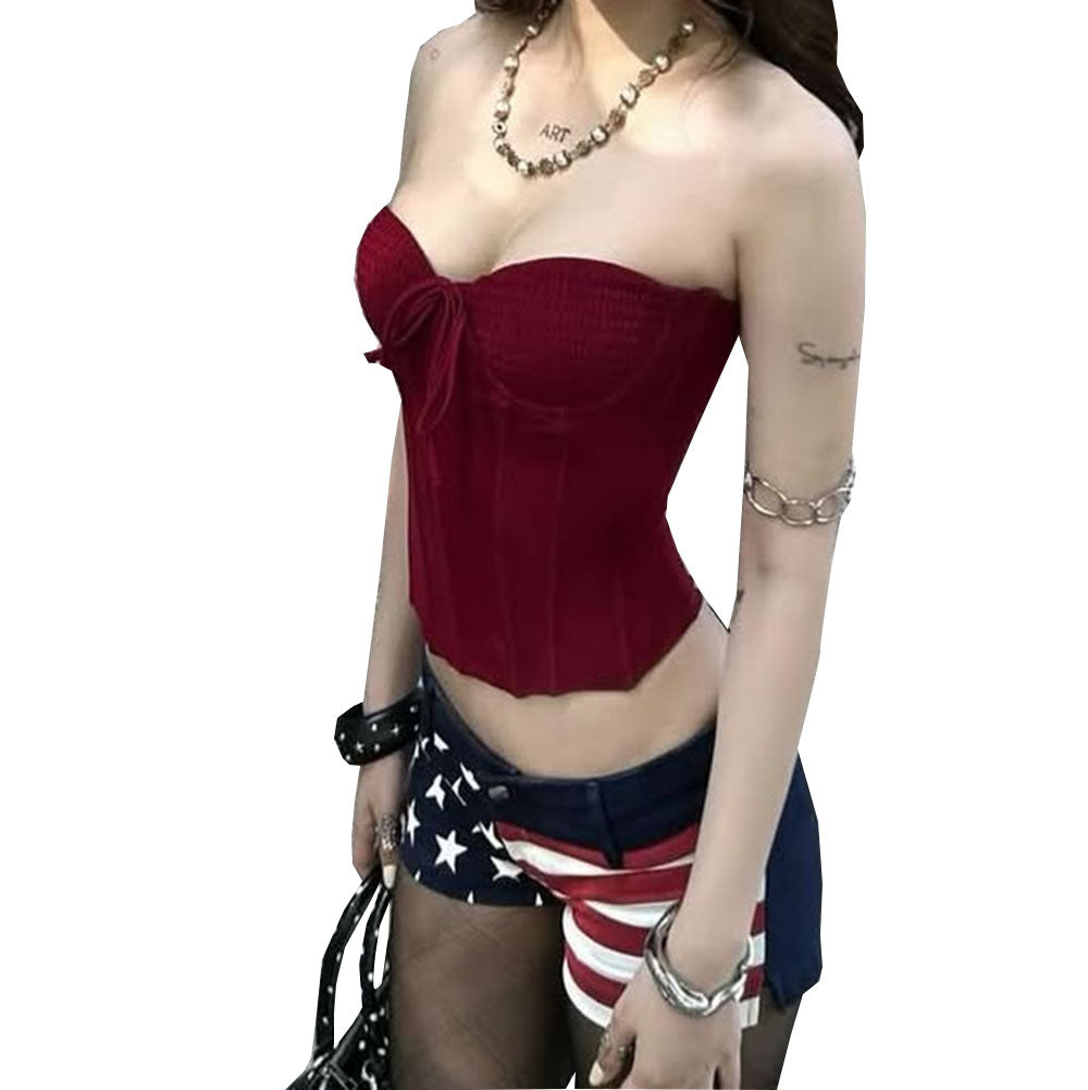 Women's Fishbone Steel Ring Sexy Temperament Tube Pleated Slim Small Vest/suspenders/tube Top