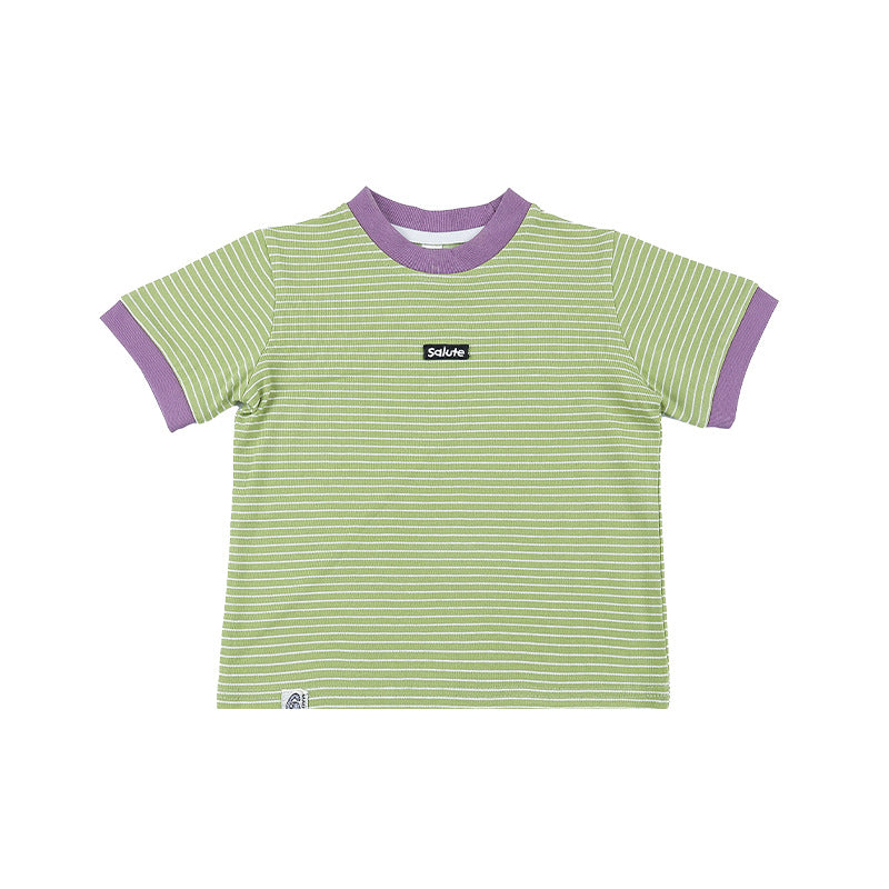 Children's Striped Short Sleeve Summer Outdoor Style Contrast Color Dopamine Half Children's T-shirt