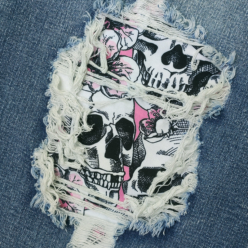 Women's Ripped Trendy Skull Edged Trousers Women's Jeans
