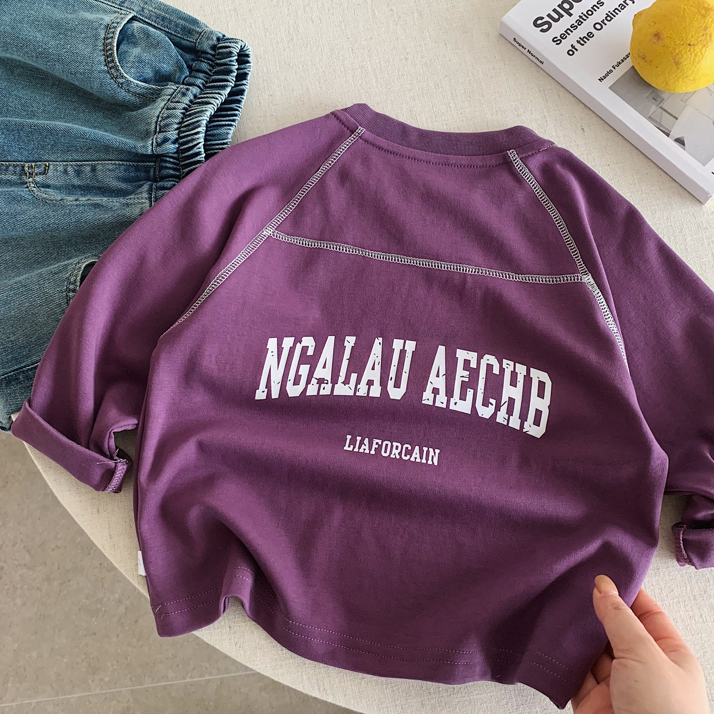 Children's Long-sleeved Raglan Sleeve Spring Stitching Antibacterial Stretch Soft Children's T-shirt