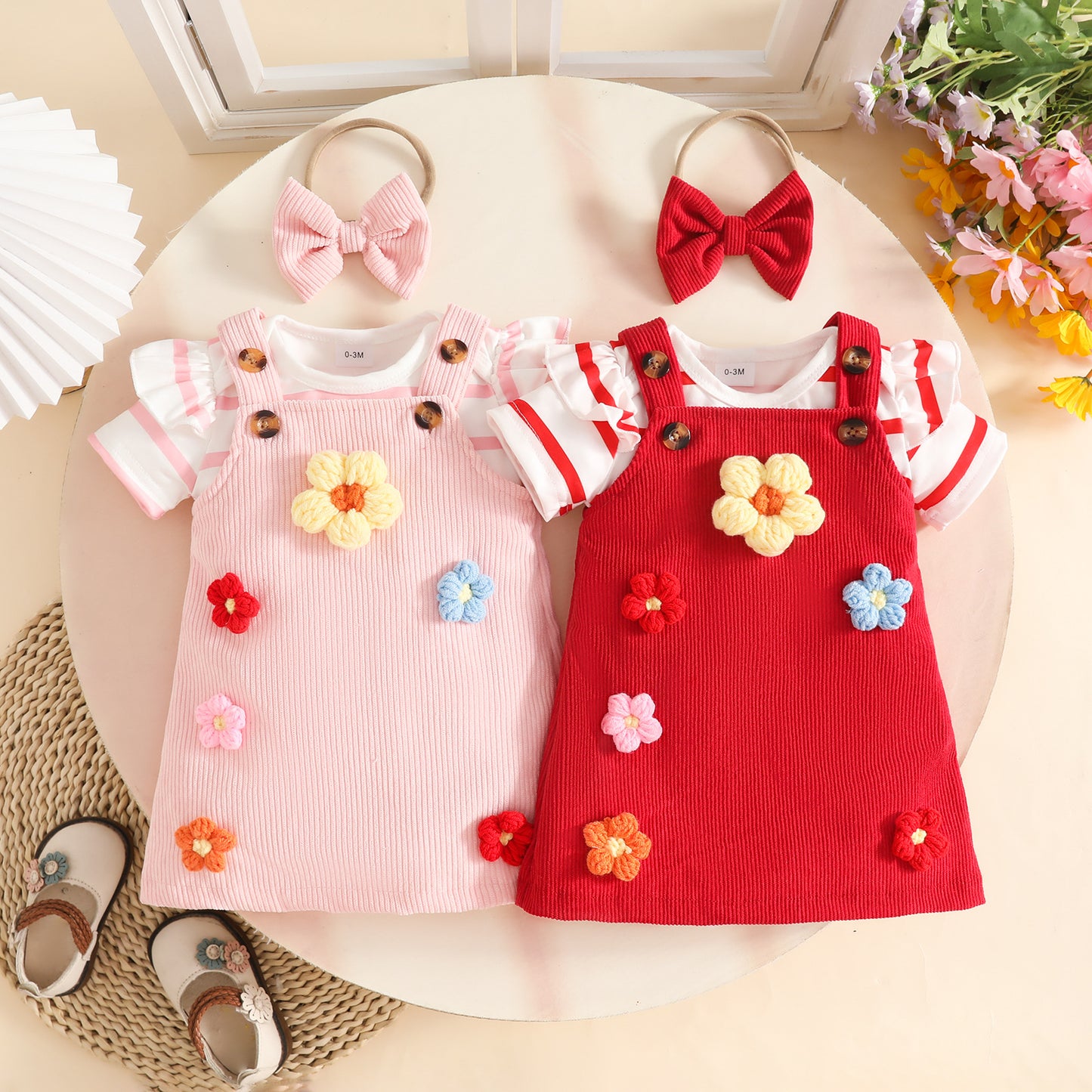 Summer Sweet Striped Knitted Short Sleeve Children's Suit