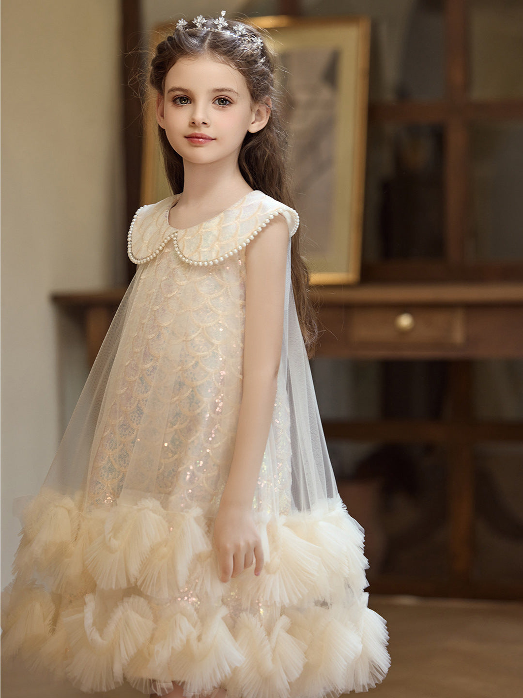 Children's Summer French Princess Sequined Sleeveless Mesh Children's Dress