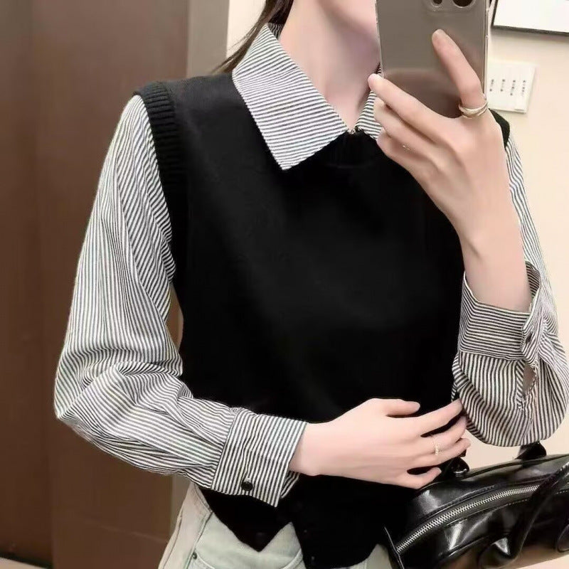 Women's Plaid Striped Shirt Early Spring Long Sleeve French Tops