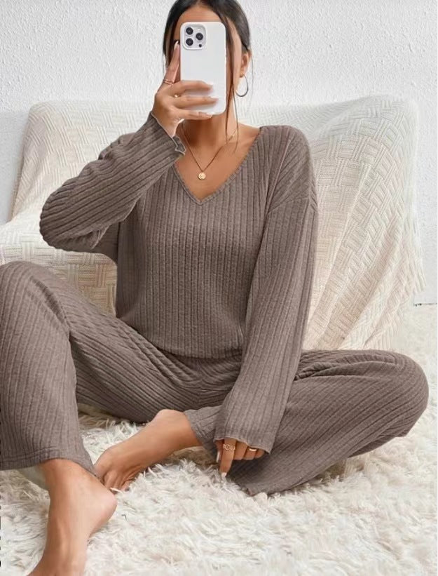 Women's Collar Loose Sunken Stripe Brushed Long Fashion Casual Suit