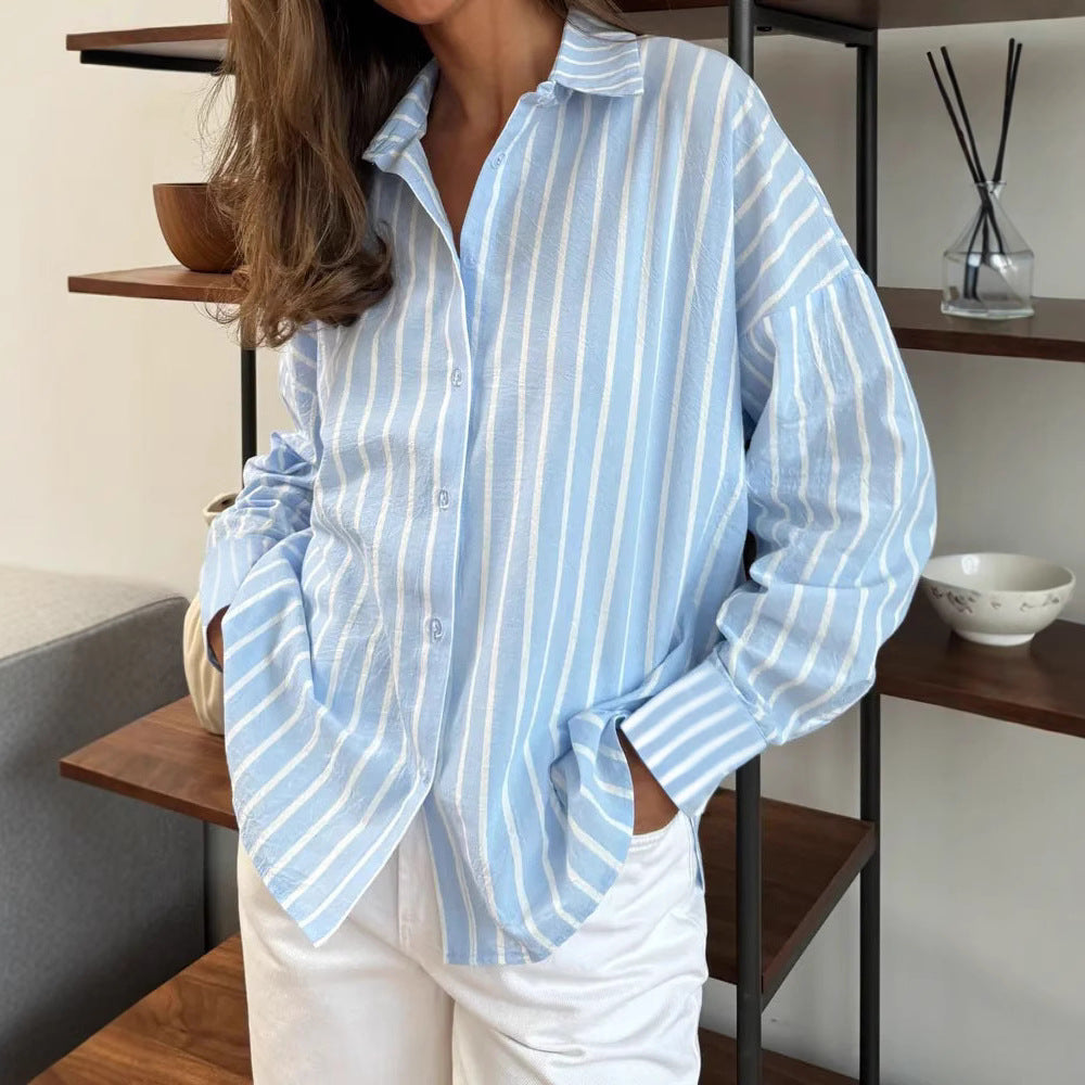 Classic Women's Long Sleeve Striped Shirt Blouse
