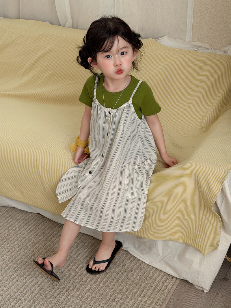Children's Maida Korean Style Summer Striped Suspender Skirt Simple Children's Dress