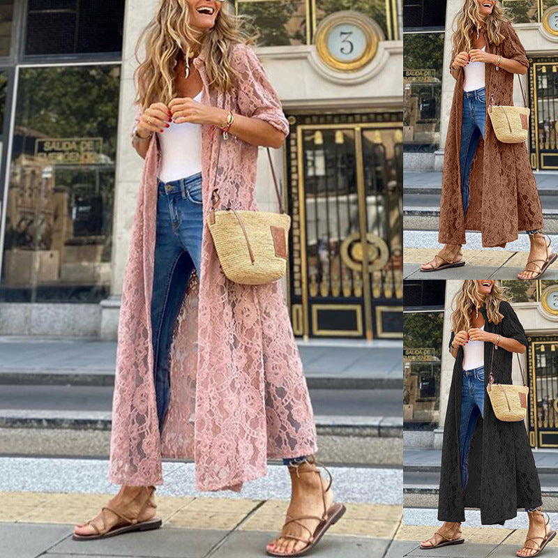Lace Mesh Thin Long Sleeve Casual Blouse