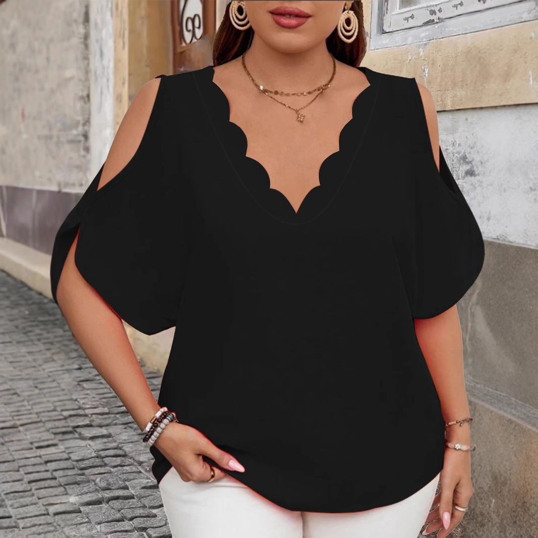 Women's Fashion Elegant Solid Color Clothes Sleeve Large Size T-shirt