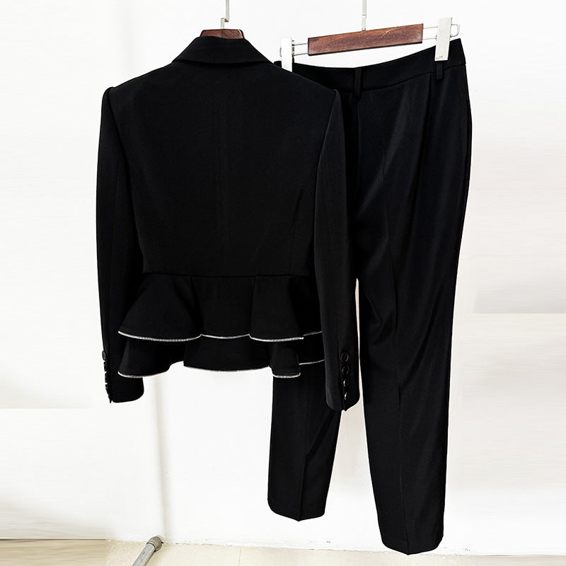 Unique Zipper Ruffled Skinny Two-piece Set Fashion Casual Suit