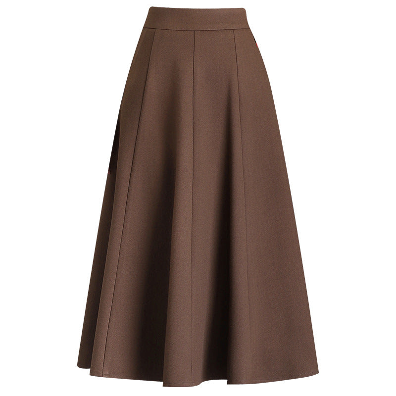 Women's High Waist Mid-length Draping Effect Woolen A- Skirt