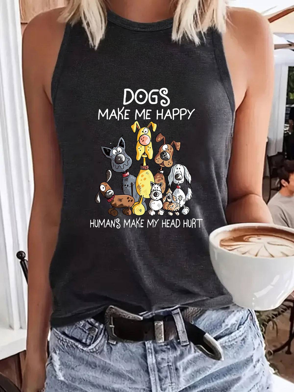 Women's Cartoon Dog Printed Round Neck Casual Women's T-shirt