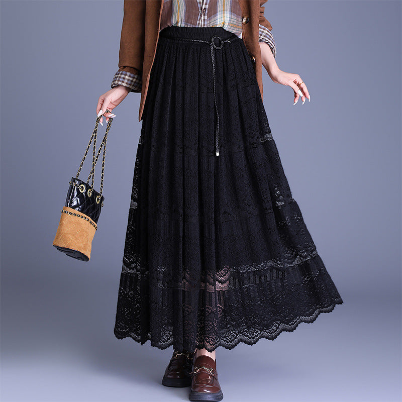 Slimming Line Mid-length Elegant Elastic Waist Skirt