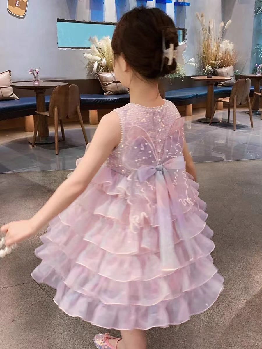 Children's Summer Fashionable Sequined Mesh Princess Little Children's Dress