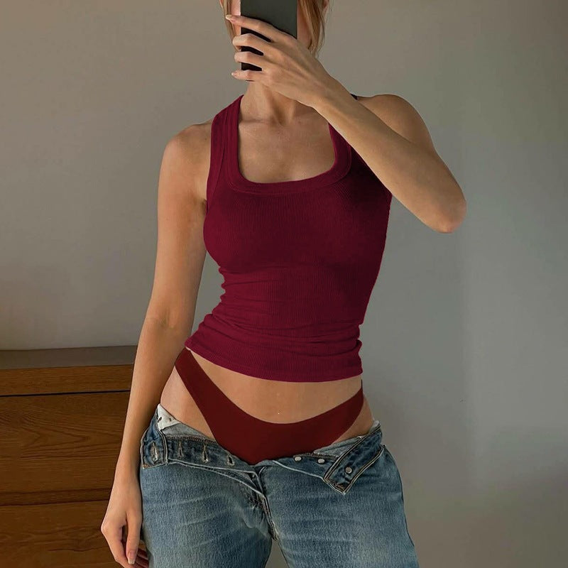 Women's Summer Fashion Hot Collar Solid Color Vests