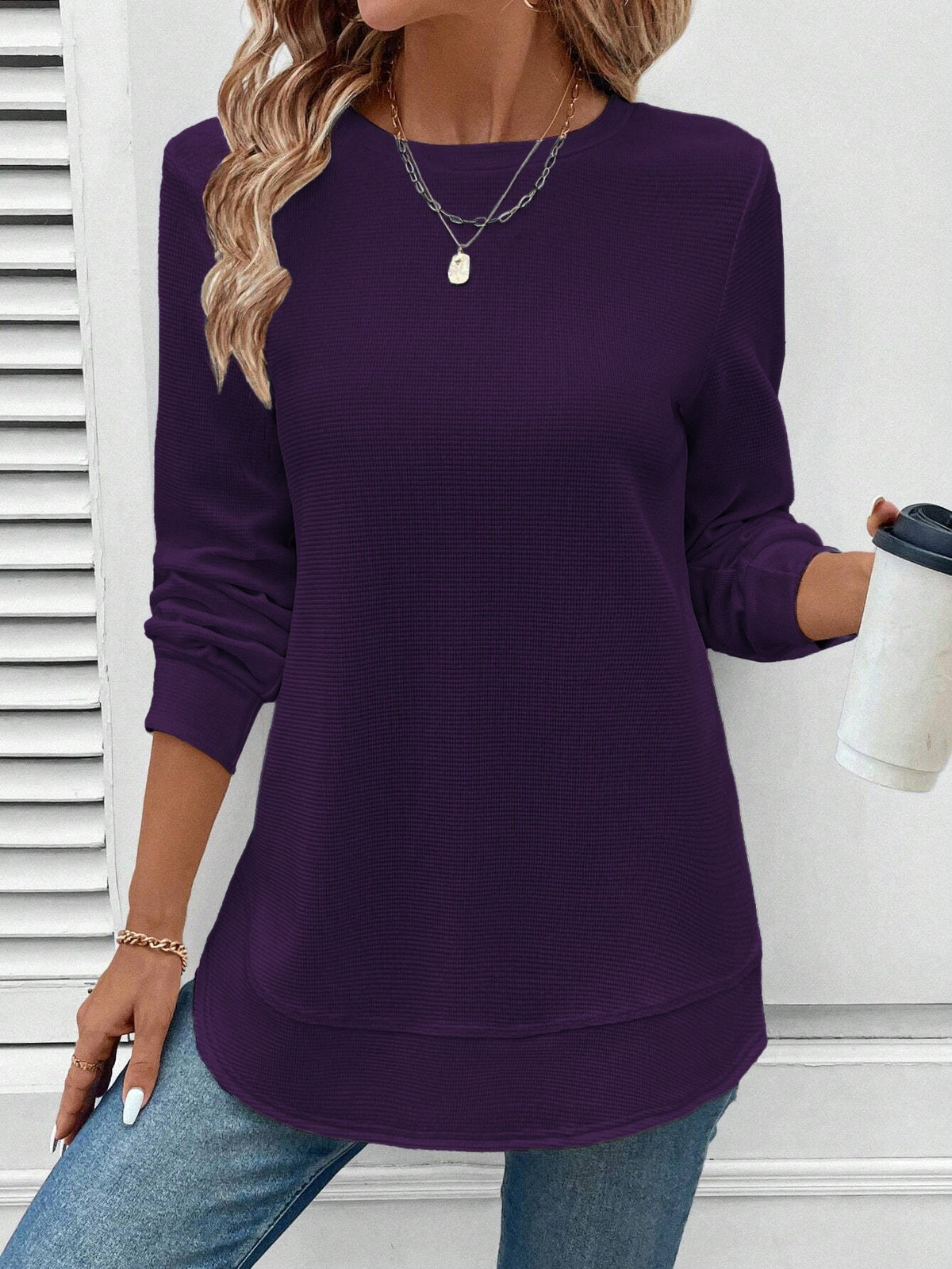 Women's Casual Round Neck Elegant Solid Color Knitted Tops