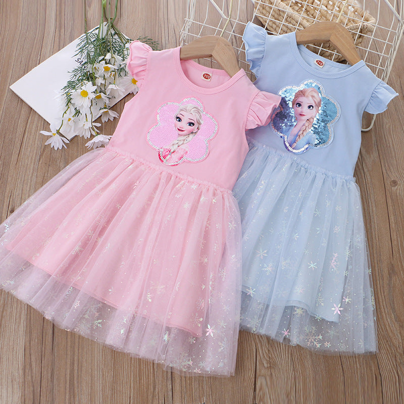 Children's Summer Clothing Western Style Flounced Sleeve Sequined Princess Children's Dress