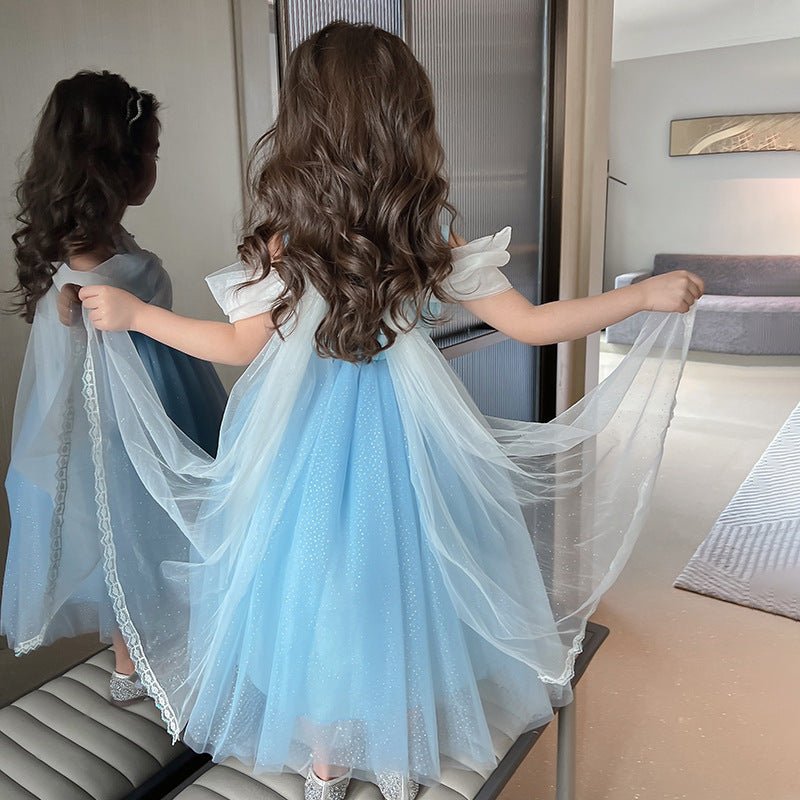 Short Sleeve Elsa Princess Mesh Bubble Children's Dress