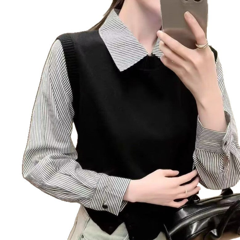 Women's Plaid Striped Shirt Early Spring Long Sleeve French Tops