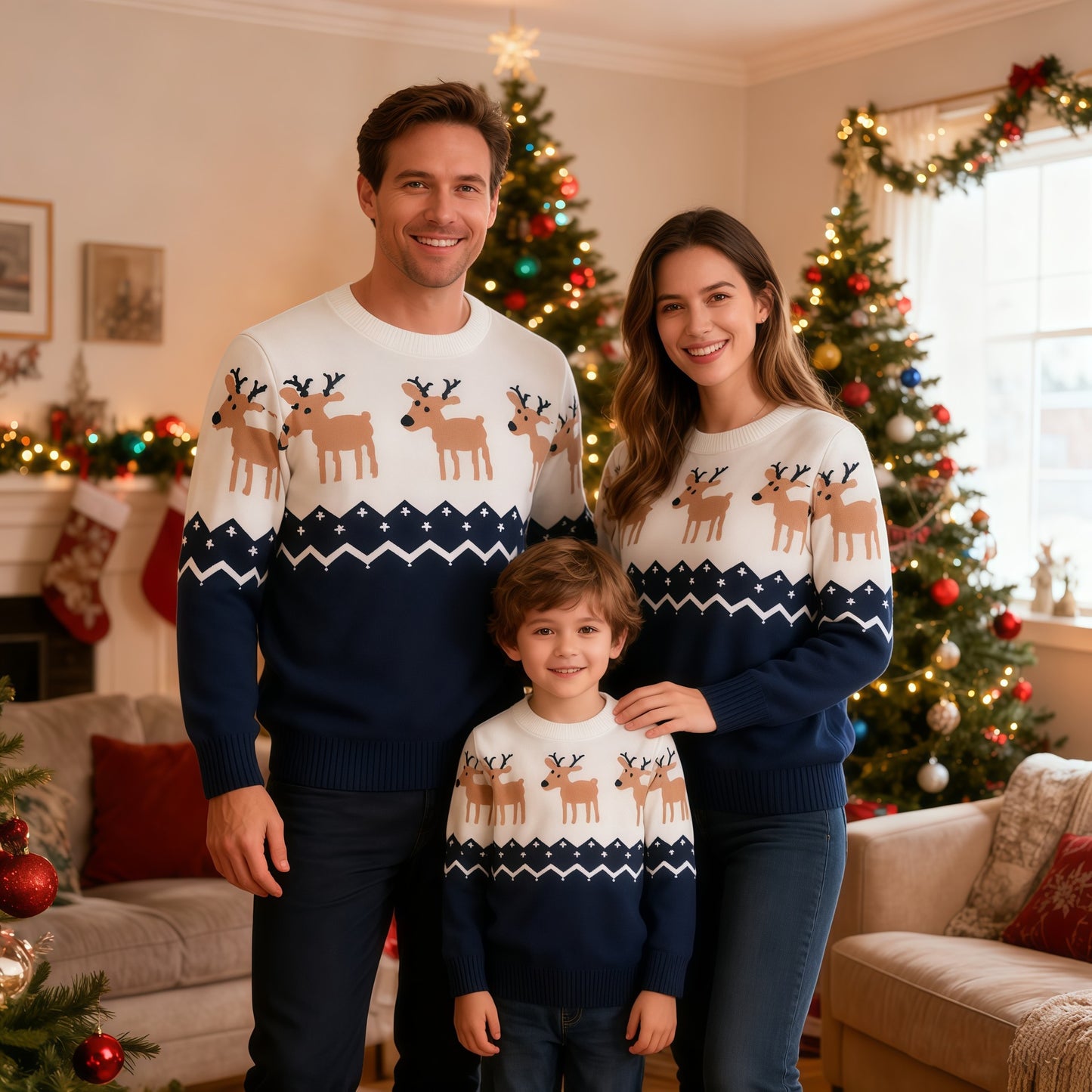 Children's Christmas Sweater Suit Elk Jacquard Pullover Parent-child Outfit