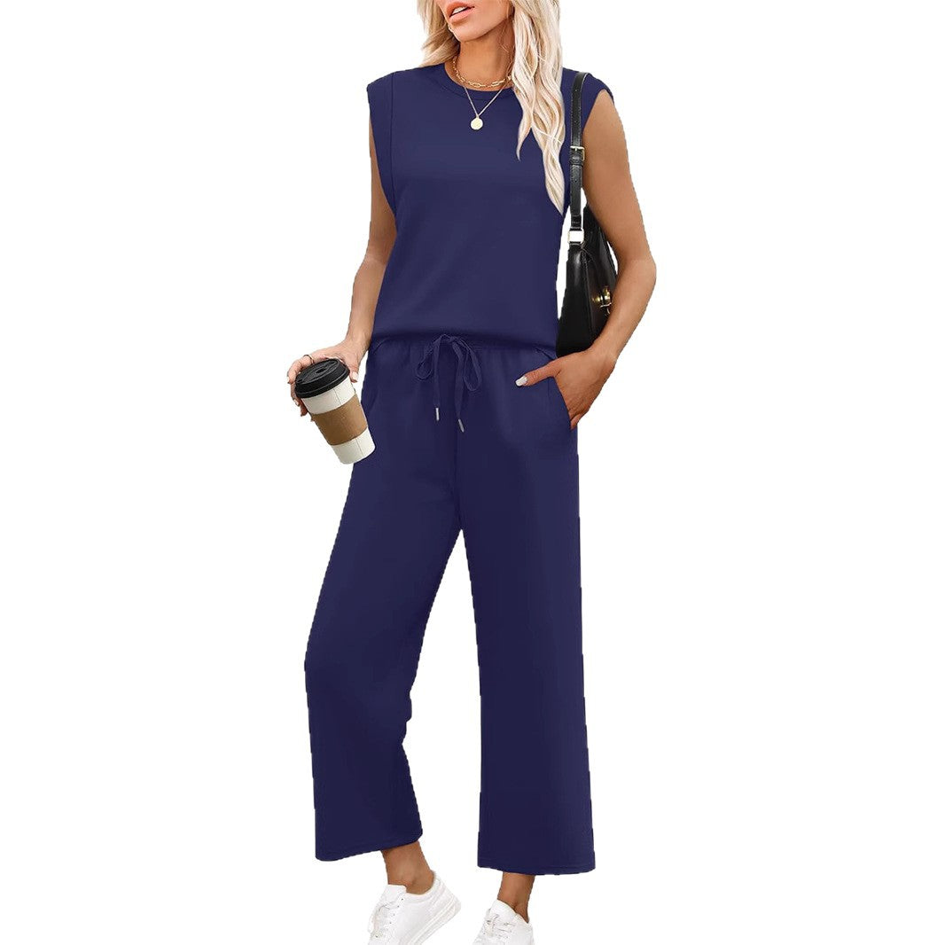 Women's Loose Sleeveless Round Neck Two-piece Fashion Casual Suit