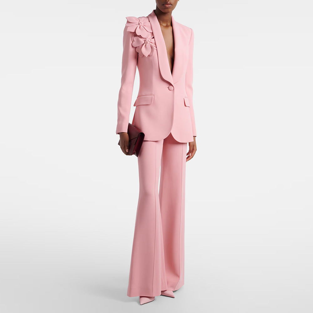 Beautiful Graceful Three-dimensional Flower Trousers Two-piece Jackets
