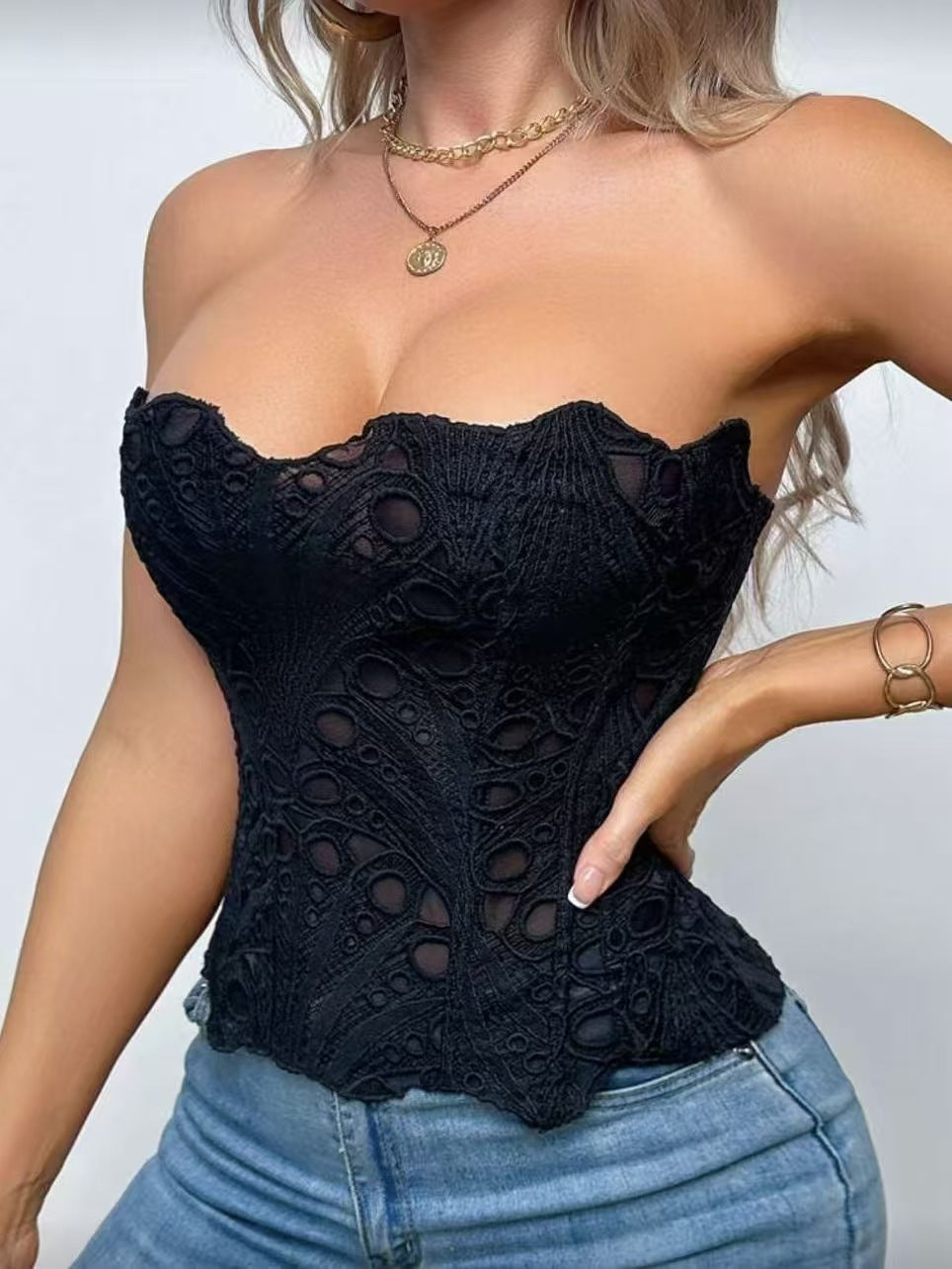Out Tunic Printed Body Shaping Fishbone Corset Small Vest/suspenders/tube Top