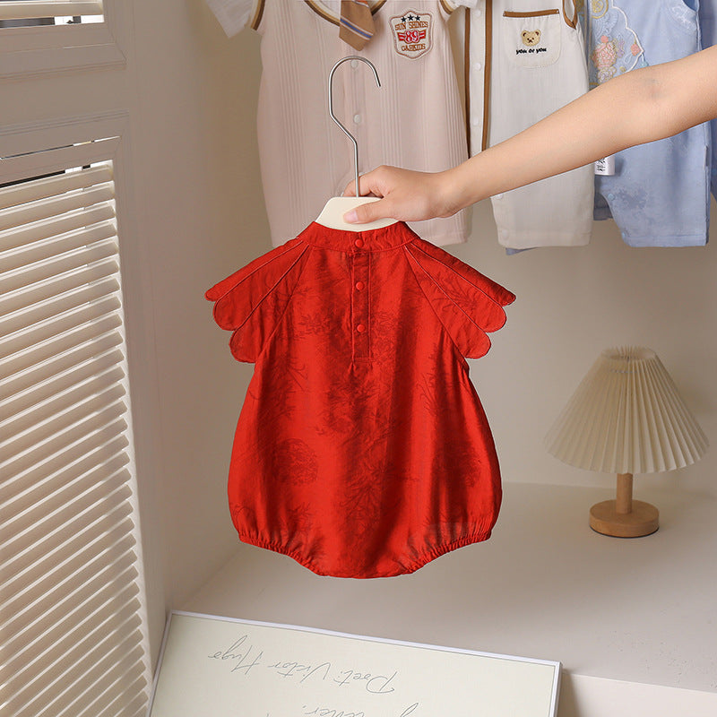 Children's Romper Summer Red Chinese Style Festive Dress Jumpsuit, Climbing Suit
