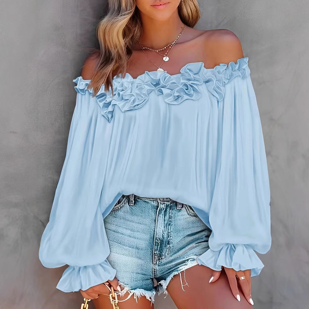 Women's Elegant Style Casual Long Sleeve Ruffle Shirt Loose Women's T-shirt