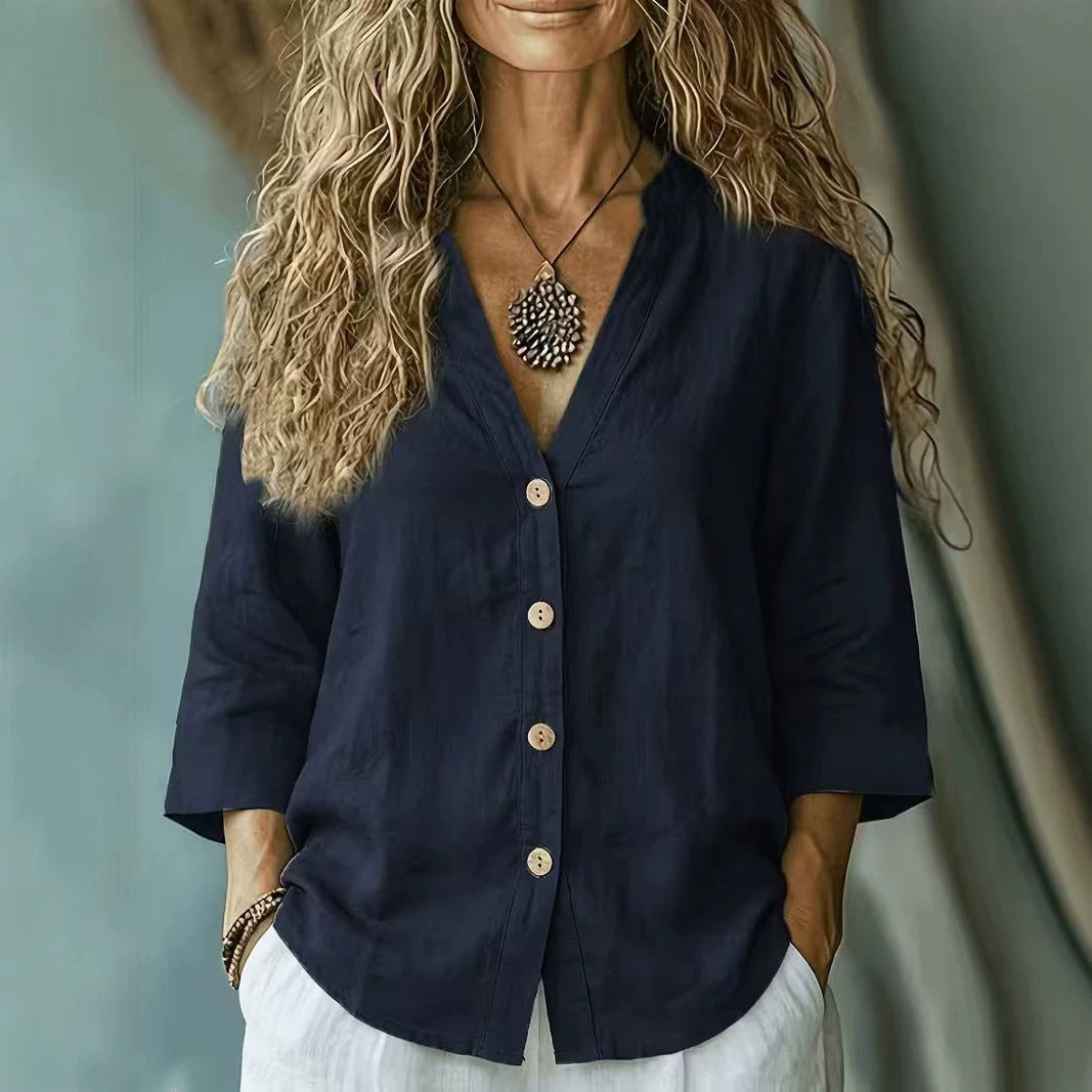 Women's Autumn Casual Loose Collar Button Linen Blouse