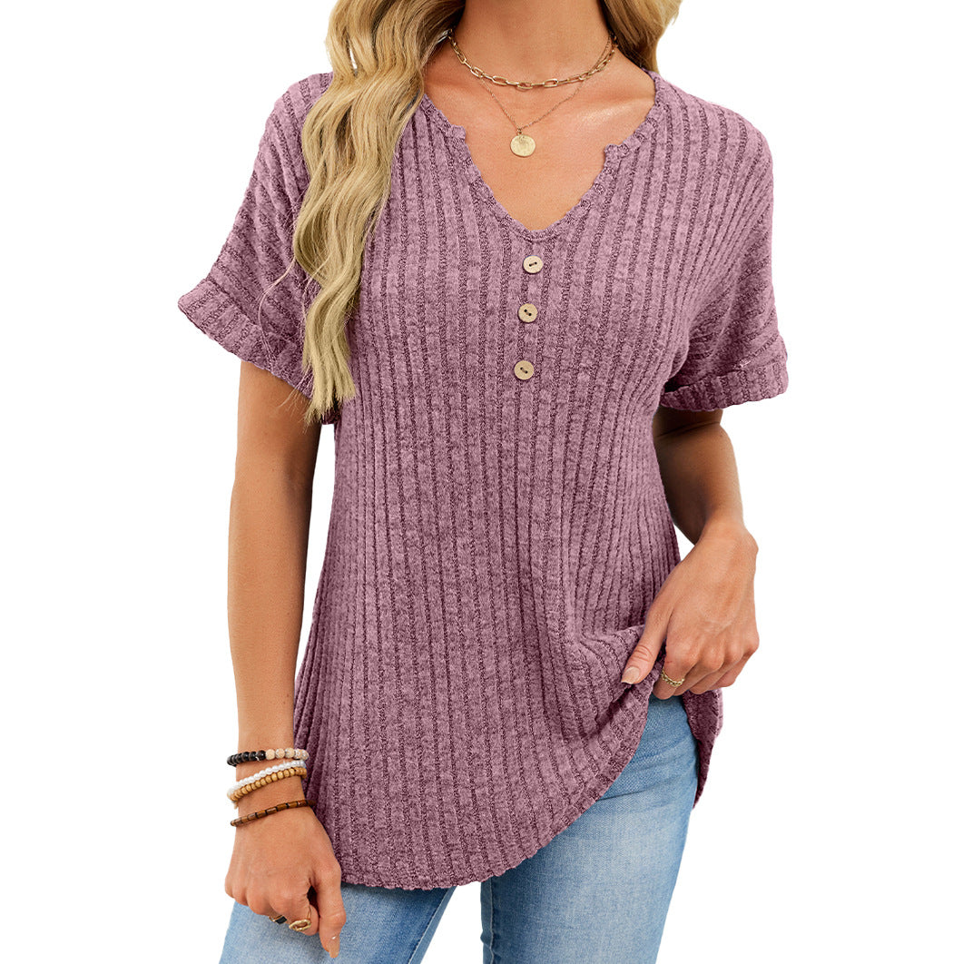 Solid Color Button Loose Sunken Stripe Shorts