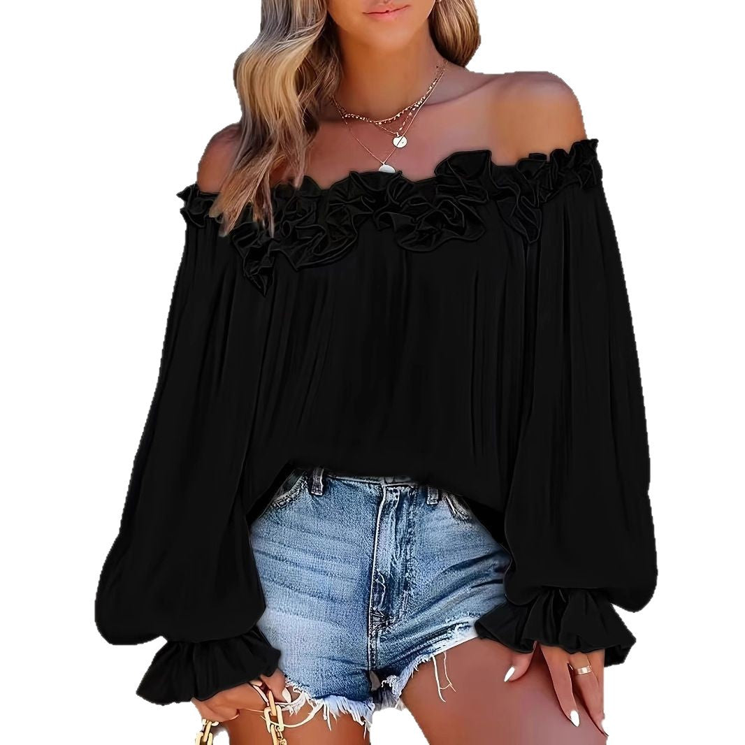 Women's Elegant Style Casual Long Sleeve Ruffle Shirt Loose Women's T-shirt