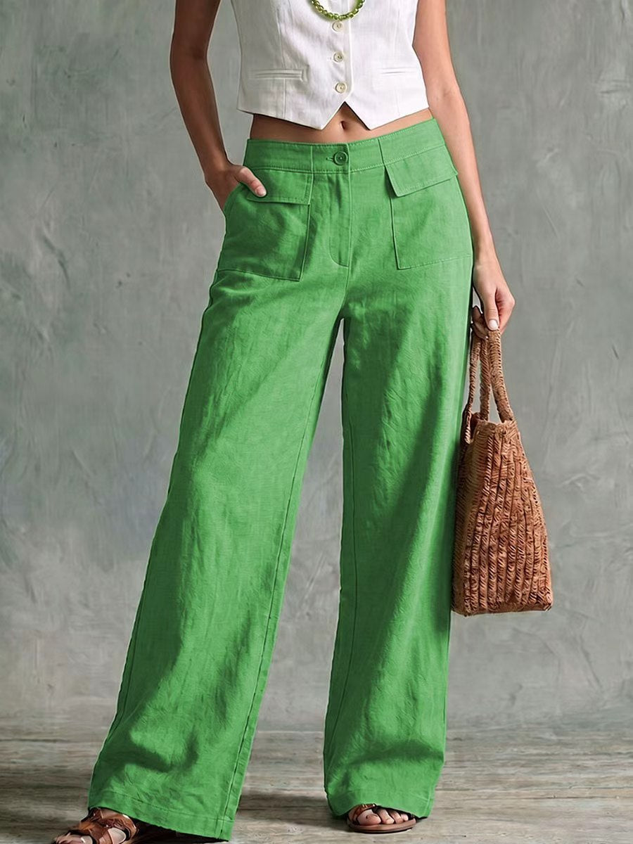 Women's Solid Color Cotton Linen Loose Trousers Casual Pants