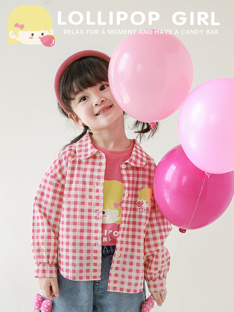 Plaid Summer Cartoon Love Short Sleeve Children's T-shirt