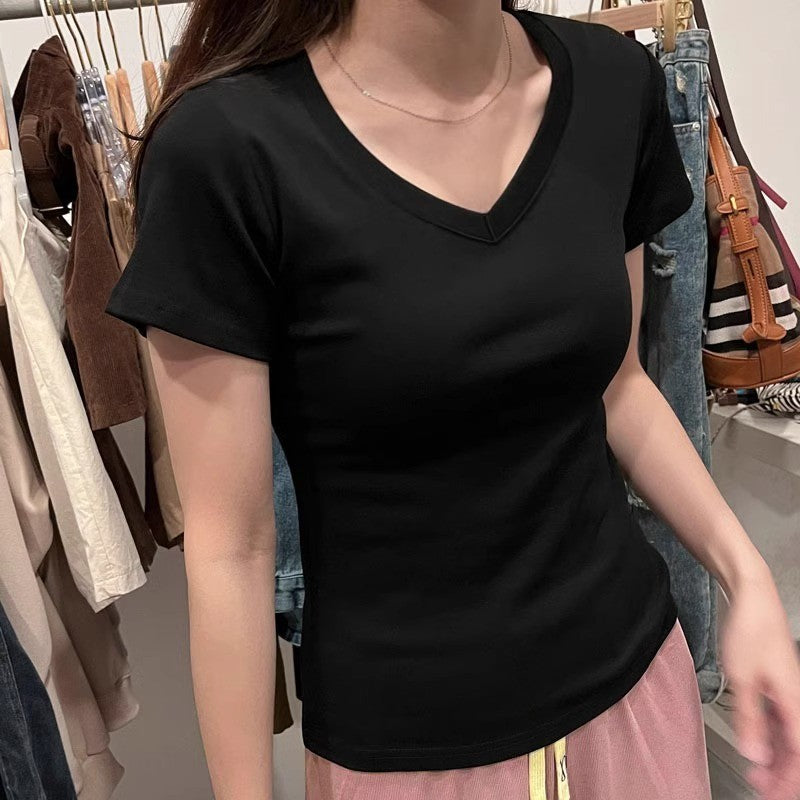 Women's Slim Fit Slimming Inner Basic Style Collar Solid Color Bottoming Women's T-shirt