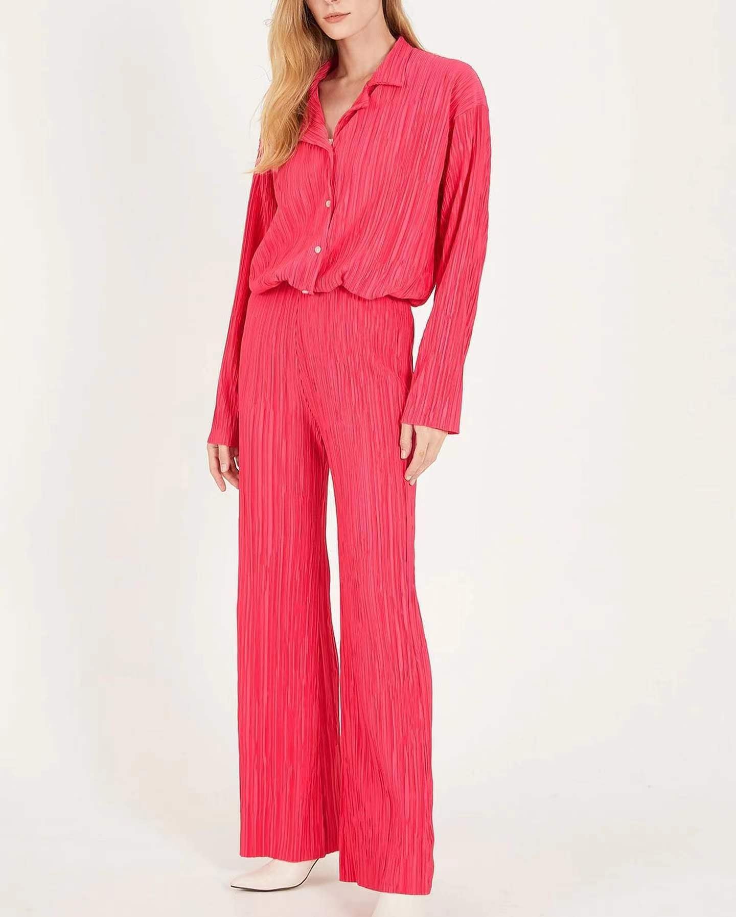 Solid Color Texture Loose Slimming Pleated Casual Pants