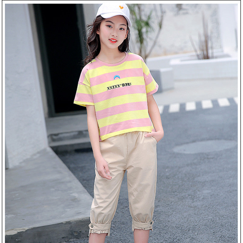 Children's Sports Young Teen Clothing Fashionable Short Sleeve Two-piece Summer Children's Suit
