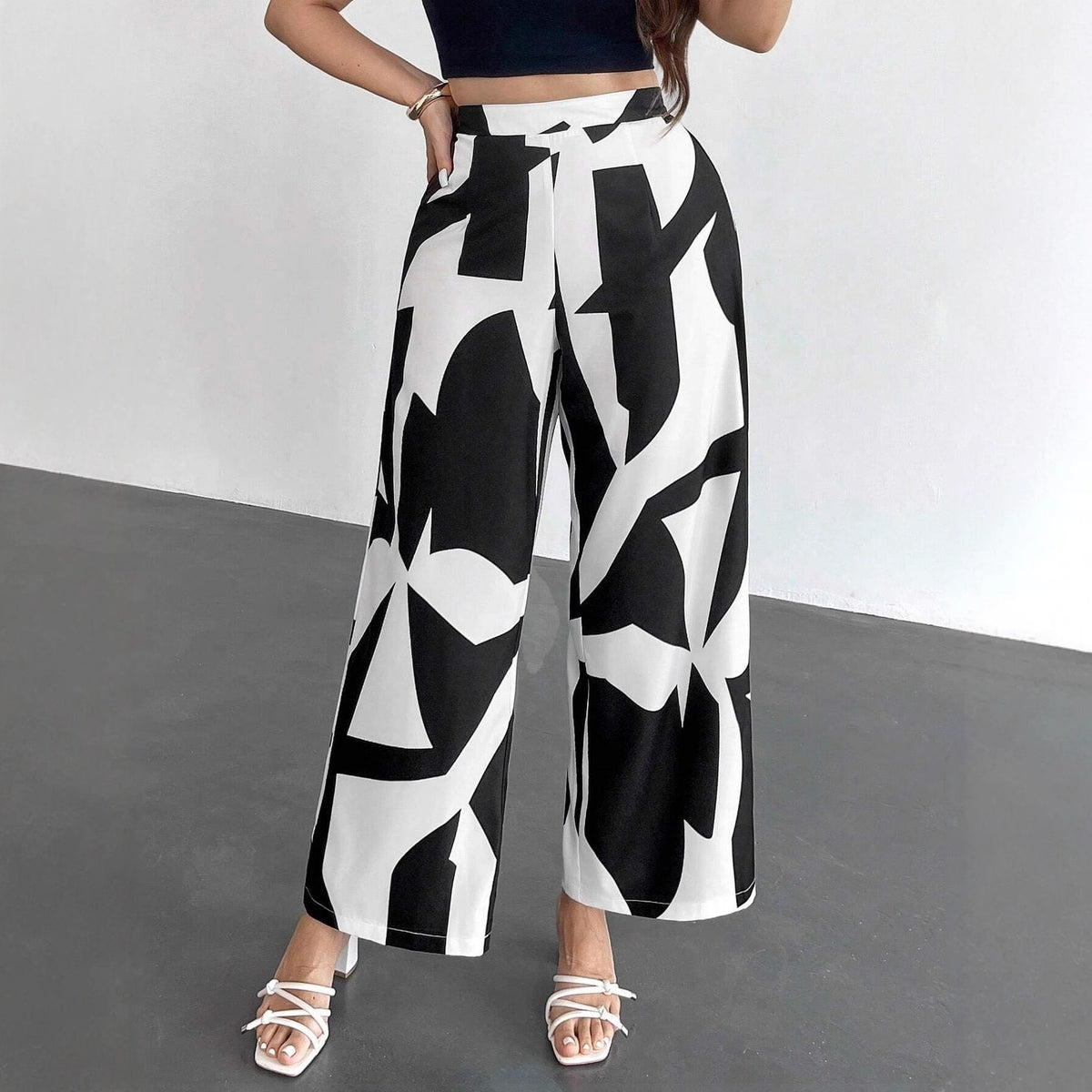 Women's Leg Geometric Print High Waist Trousers Pants