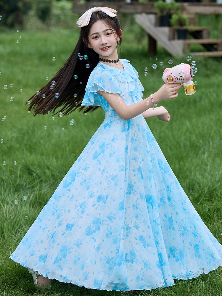 Summer Skirt Clothing Middle Big Fashionable Stylish Floral Children's Dress