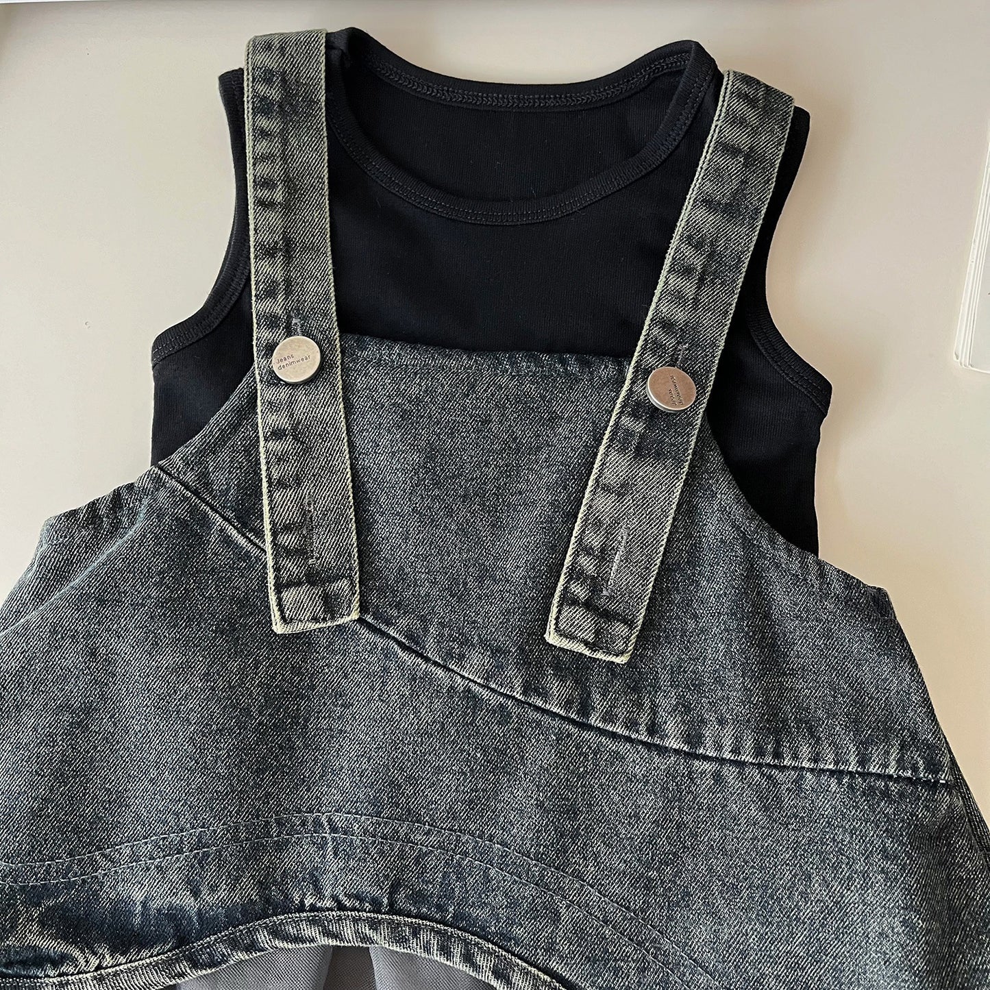 Korean Style Denim Mesh Two-piece Cute Children's Dress