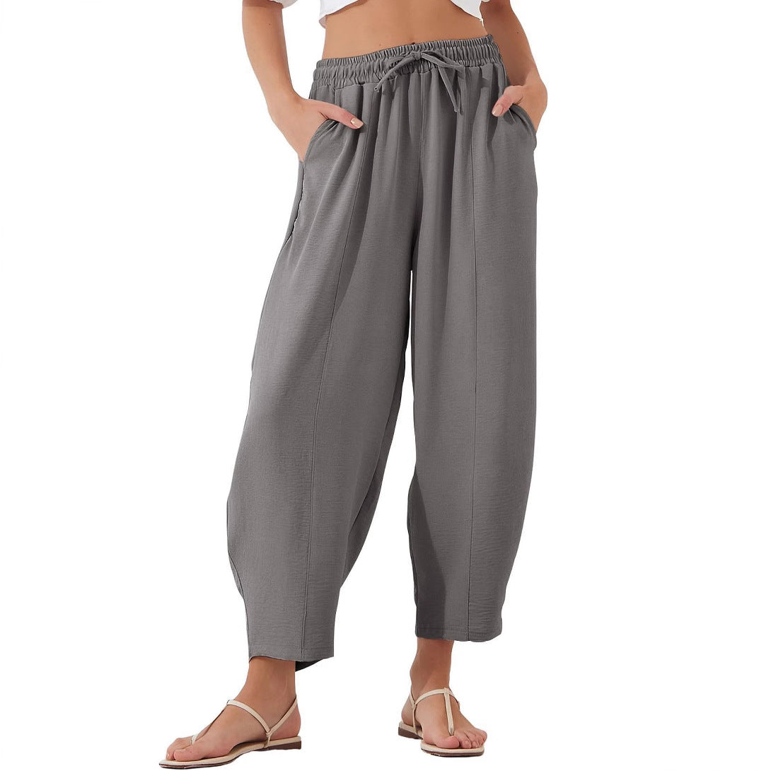 Women's High Waist Loose Vacation Drawstring Pocket Casual Pants