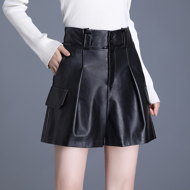 Women's Leather Korean High Waist A- Line Pants