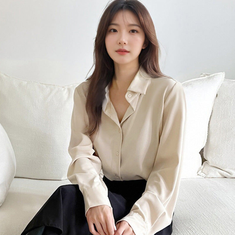 Women's Niche Shirt Retro Style Long Sleeve Solid Color Tops