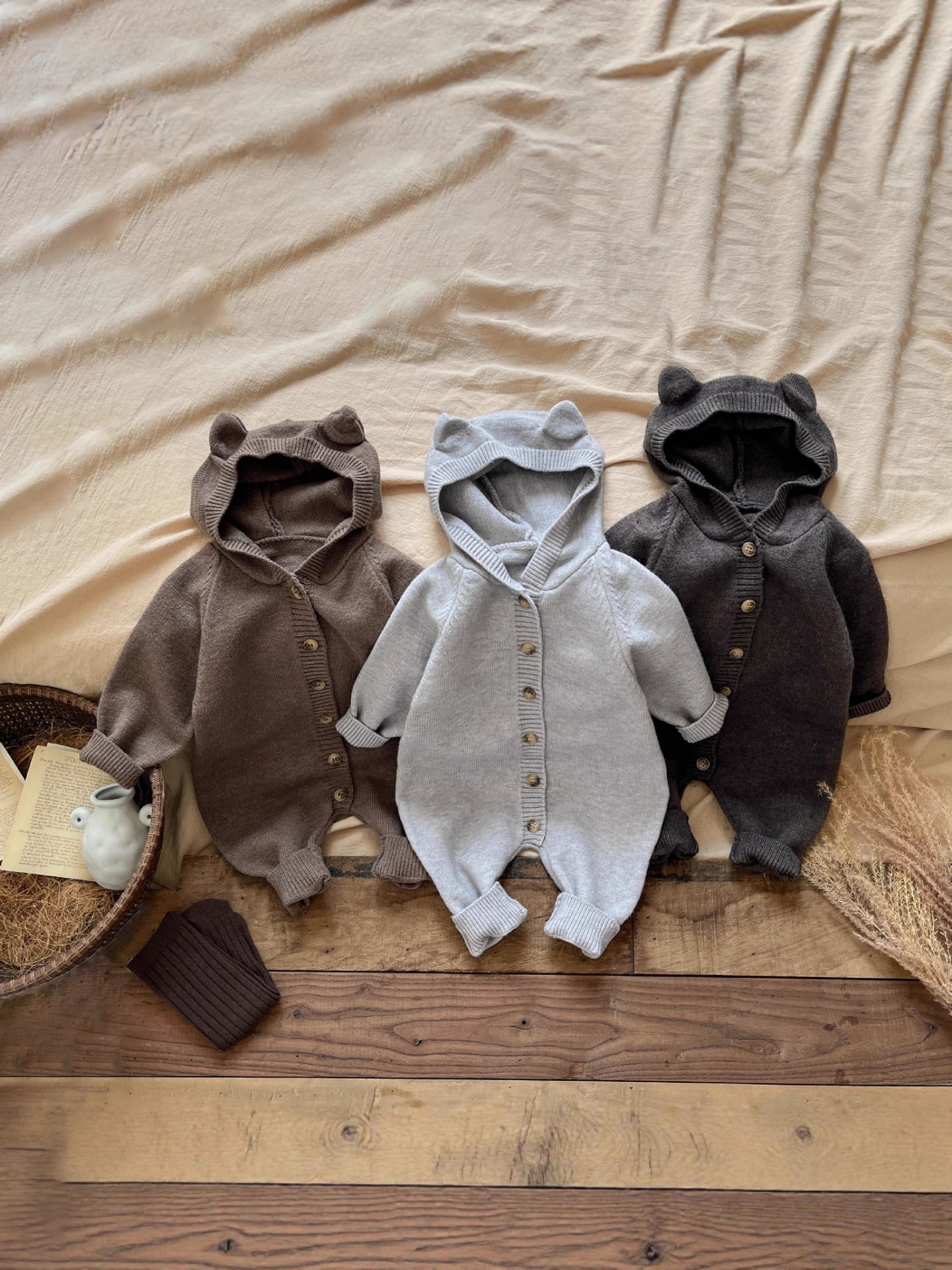 Infants Knitted Jumpsuit Autumn Super Cute Rabbit Ears Sweater Jumpsuit, Climbing Suit
