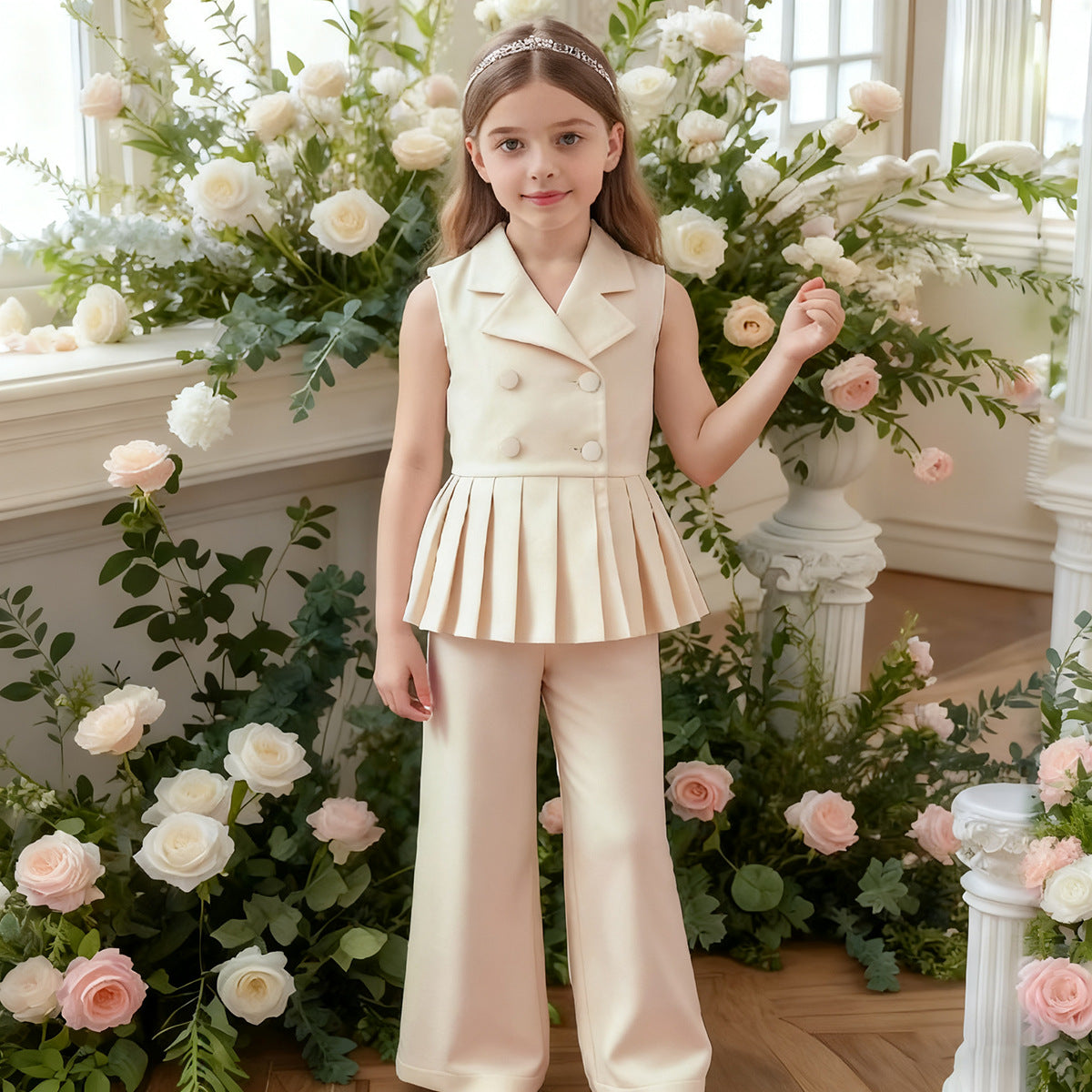 Summer Solid Color Sleeveless Lapel Pants Fashion Children's Suit