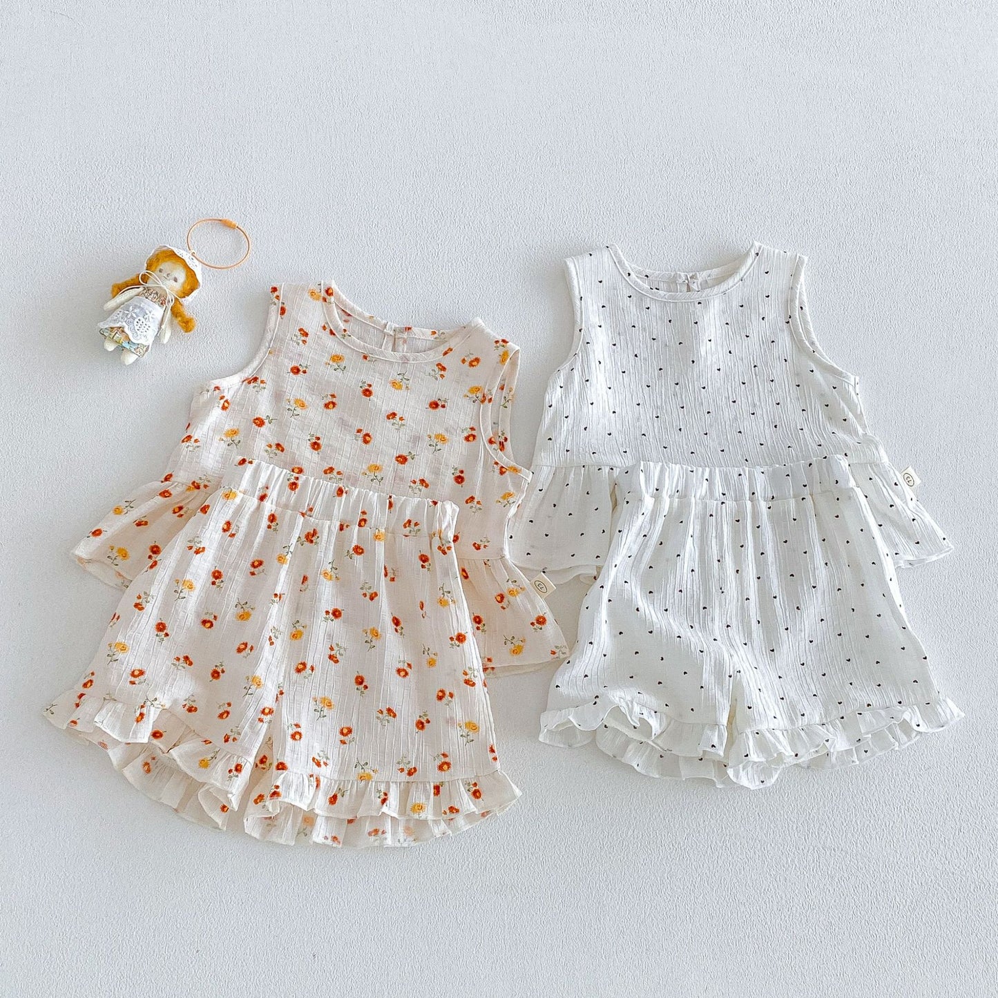 Full Printed Love Summer Korean Floral Doll Shirt Lace Shorts Children's Suit