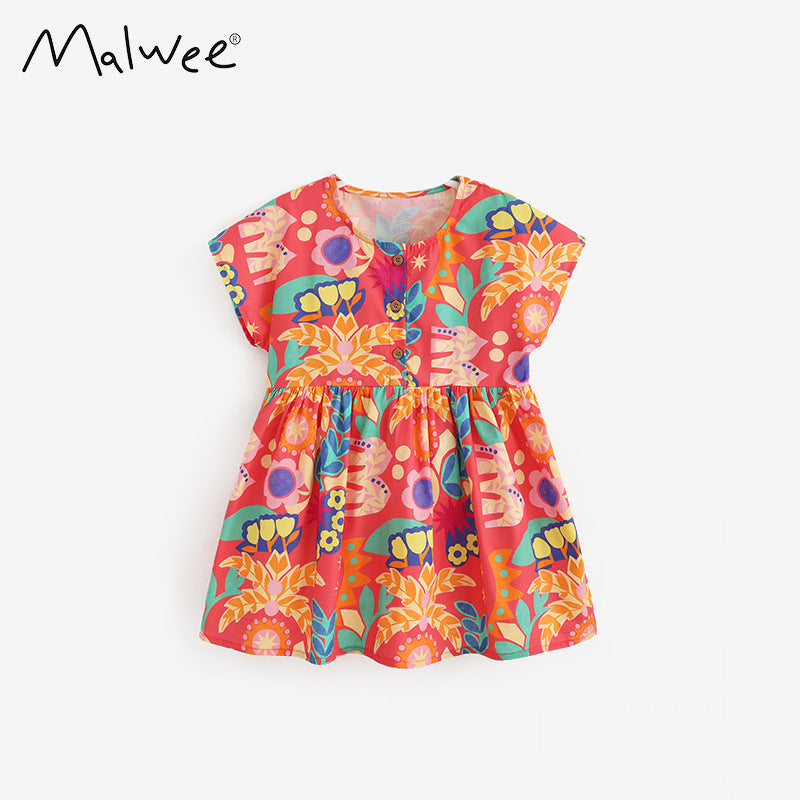 Summer Cute Little Printed Round Neck Children's Dress