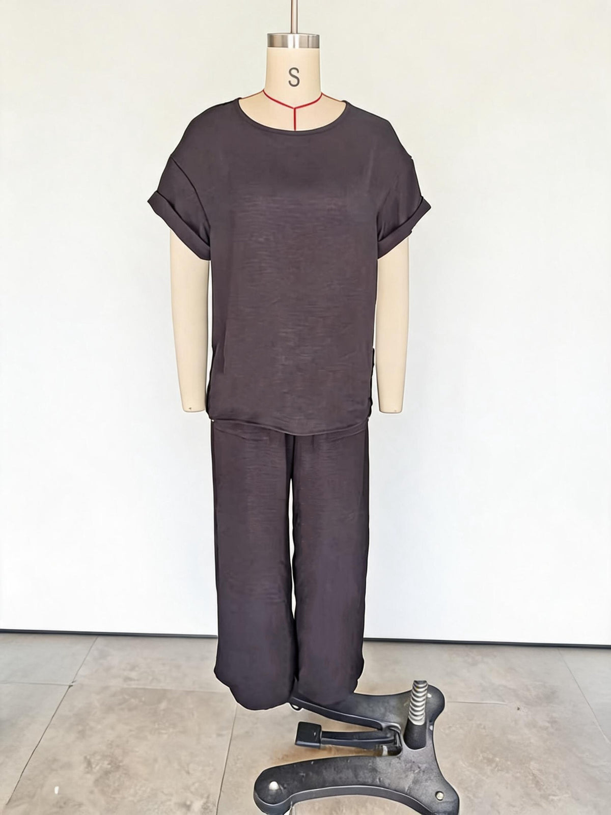Women's Linen Round Neck Sleeve High Waist Loose Wide Leg Fashion Casual Suit
