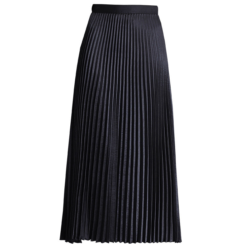 Pleated Autumn High Waist Mid-length Long Dress Temperament Drape A- Skirt